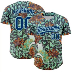 Custom Green US Navy Blue-Ice Blue 3D Syntetyc Cat And Honeysuckle Authentic Baseball Jersey